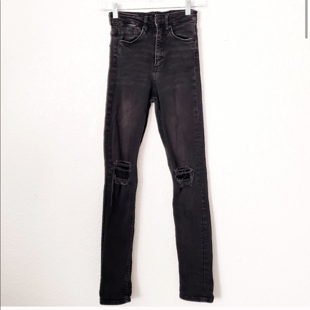 H&M &Denim Black High Rise Distressed Skinny Jeans